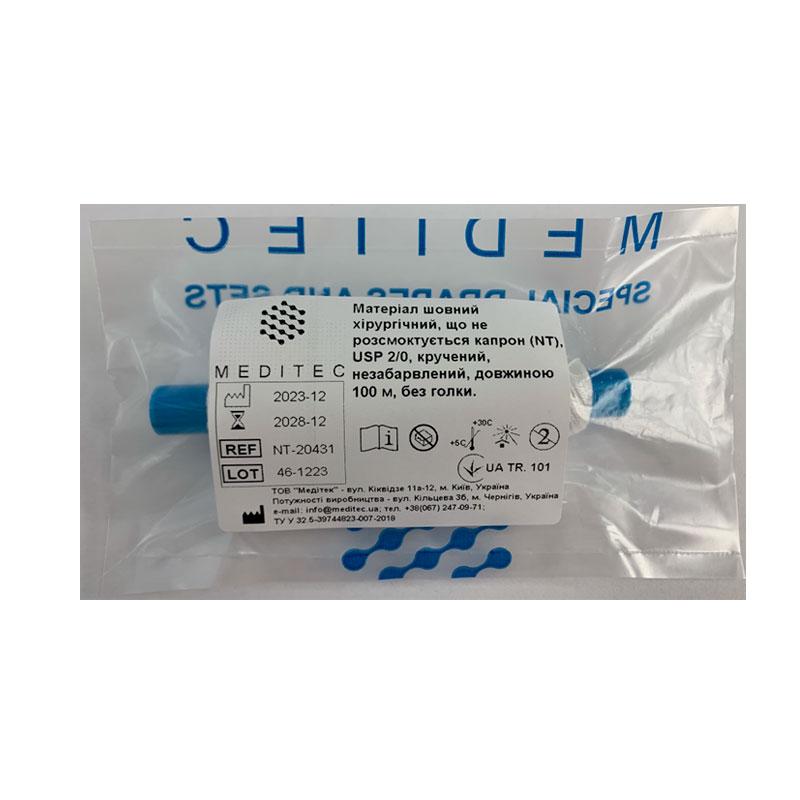 Матеріал шовний хірургічний, що не розсмоктується капрон (NT), USP 2/0 кручений, незабарвлений, довжиною 100 м, без голки.